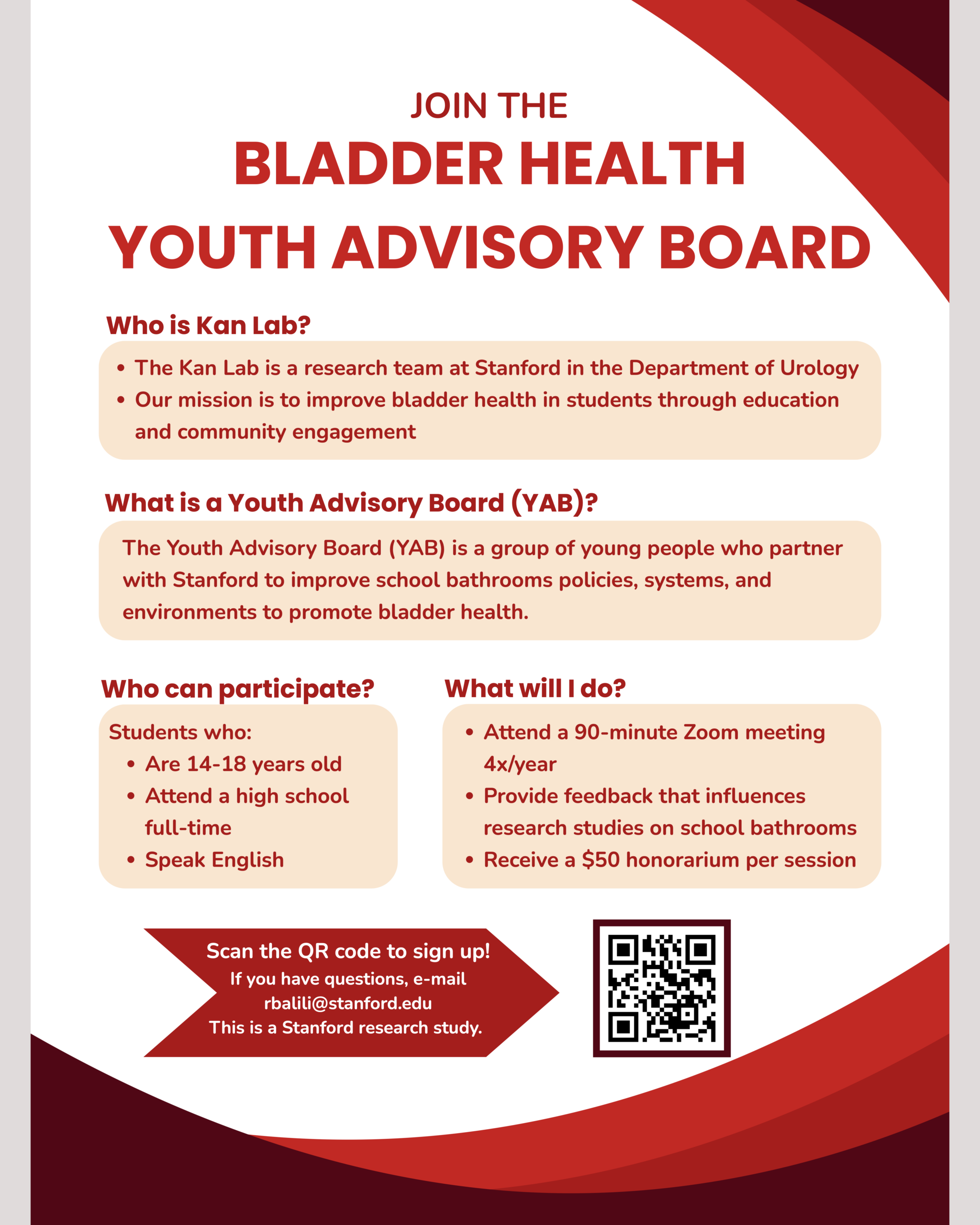 Leadership Opportunity for Students from Dr. Kathleen Kan’s Research Team at Stanford University
